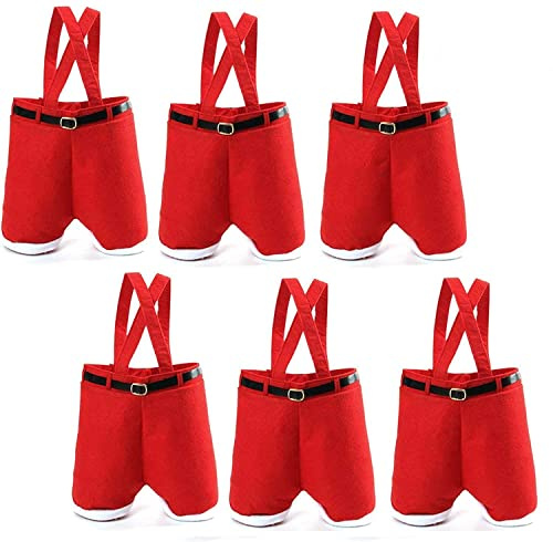 MSQ 10 Christmas Treat Bags Christmas Wine Bottle Cover Bag | Xmas Decorations Gift Bags Candy Bags Santa Pants Style Lovely Treat Bags
