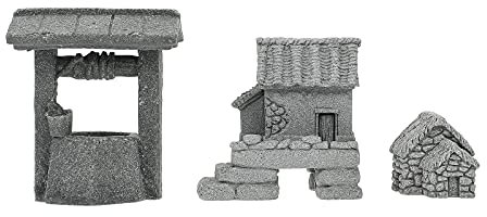 Raohui ArtificialBlossom, Tier, Desktopornament, Simulation Chinese Gardening Flower Bonsai House Decoration (kleines Strohhaus + Eimerbrunnen + Stufenhaus) 3St