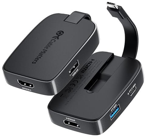 Cable Matters 4-en-1 Portable Hub USB C HDMI 4K 60Hz Charge 100W, 10Gbps USB-A, USB-C (Adaptateur multiport USB C vers HDMI Pliable, USB C Hub HDMI) Compatible Thunderbolt 4 pour MacBook, Dell XPS