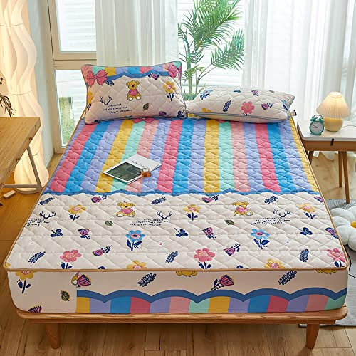 ONURTH Spannbetttuch Bettlaken Betttuch 90 * 200cm, Cartoon Gestepptes Wasserdichtes Bettlaken Mit Elastischem Matratzenschoner Für Kinder Und Ältere Schlafzimmerwohnung Regenbogen