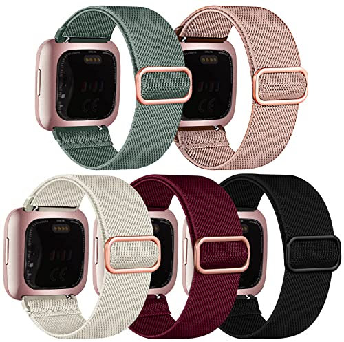 chinbersky 5 Stück Armbänd Kompatibel mit Fitbit Versa 2 Armband/Fitbit Versa Armband für Frauen Männer,Verstellbares Dehnen Nylon Sport Ersatzarmband Kompatibel mit Fitbit Versa2/1/Lite/SE