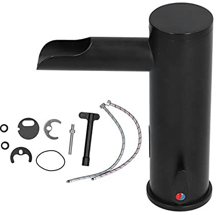 Automatischer Sensor, G1/2 Zoll (DN15) Berührungsloser Waschbeckenhahn, Kanalauslauf, Automatisch Intelligente Integrierte Heiß und Kaltinduktion für Hotels, Badezimmer, Toiletten (Schwarz)