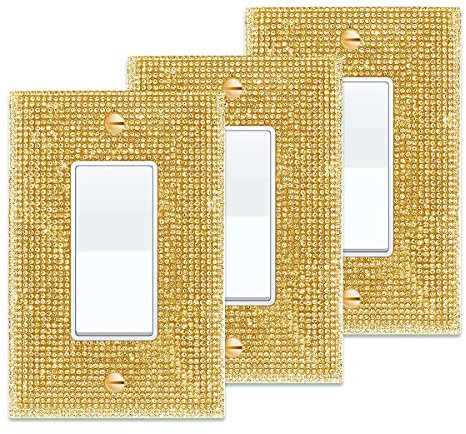 GOLD Rhinestone Decorator Light Switch Cover Colored Bling Outlet Cover Colorful Shiny Sparkle Bling Crystal Wall Plate Cover GOLD Bling Socket Cover