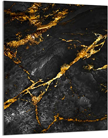DarHaus Herdabdeckplatte Einteilig 40x52 cm Ceranfeld Abdeckung Glas Spritzschutz Abdeckplatte Glasplatte Herd Ceranfeldabdeckung Deko Marmor Golden Gehärtetes Glas