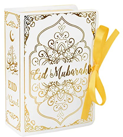 Hilai Geschenkbox, Geschenktüten, Eid Mubarak Favor Boxen Ramadan Treat Box Candy Box mit goldenem Ribbon Eid Party Dekor 12pcs Weiß