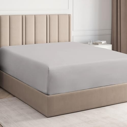 Spannbettlaken 140x200cm aus 100% Baumwolle - Bettlaken 140x200 für Matratzen bis zu 40 cm Höhe - Premium Bettwäsche aus 400 Fadenzahl Baumwolle - Einzelpackung Spannbetttuch 140x200 - Hellgrau
