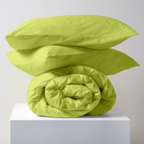 Lisola Set Copripiumino Singolo, in Cotone Pregiato, Made in Italy, Sacco Copripiumino 155x240 cm + 1 Federa 50x80cm, Tinta Unita. Modello: Tortona, Verde