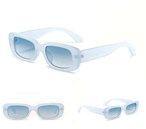 WDZAYXC Vintage rechteckige Sonnenbrille für Damen und Herren, modische Retro-Brille mit quadratischem Rahmen, Brille mit UV400-Schutz(Gelee blau)