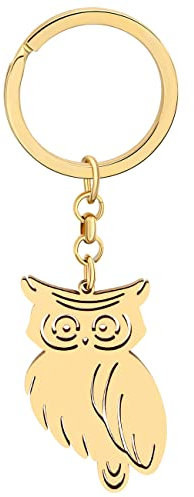 NEWEI Porte-clés chouette en acier inoxydable pour les amateurs de hibou - Pour femmes et filles, plaqué or, W2L2