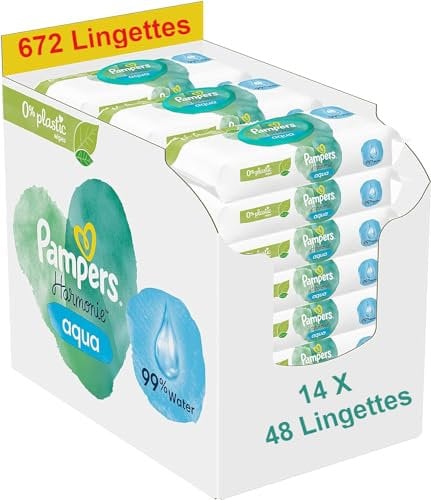 Pampers Lingettes Bébé Aqua Harmonie 0%,672 lingettes 14 paquets 48 lingettes
