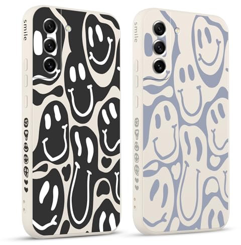 Pnakqil 2 stück Handyhülle für Samsung Galaxy S21 FE 5G 6.4,Hülle Lustiges Verdrehtes Lächeln Face Design Grimace Bemaltes Muster Aesthetic Mädchen Silikon Schutzhülle Tasche Schön Kameraschutz Case