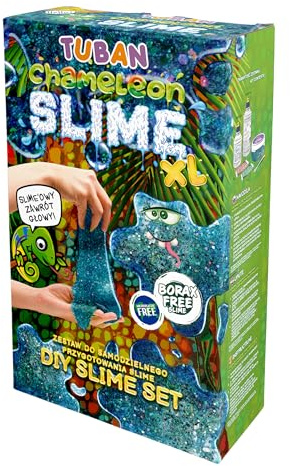 TUBAN DIY Tuban Slime Set – Kleber – Aktivator – Neon-Glitzer – Behälter – Rührstab – Spielzeug für Kinder Chamäleon XL