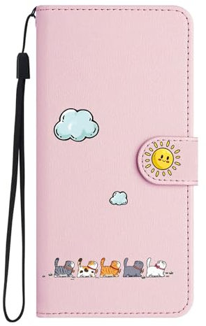 Jeffene Wallet Case for iPhone 11(6.1 inch) with Card Holder,Shockproof Protective Magnetic Flip Case for Women Cover with Kickstand,Cute Cats PU Leather with [Lanyard Strap][TPU Inner Shell],Pink