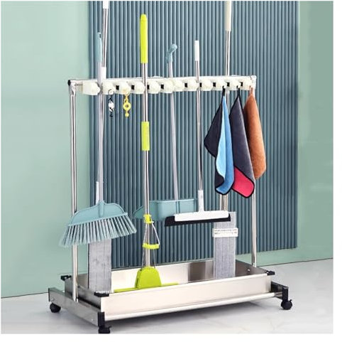 Portascopa Mobile, Carrello Per La Pulizia Su Ruote, Rastrelliera Per Appendere Scope Spazzoloni, Deposito Per Attrezzi Giardino Per Armadio Giardino Garage ( Colore : Silver , Taglia : 100x51x103cm(1