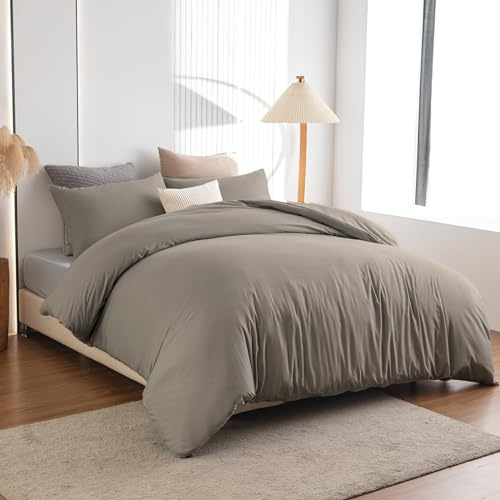 Soifox bettwäsche Taupe 135x200 - bettwäsche-Sets aus Mikrofaser bügelfrei & knitterfrei mit Reißverschluss 1 Bettbezug 135 x 200 + 1 Kissenbezug 80 x 80 cm