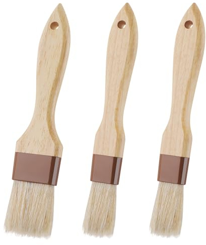 3 Pcs Pastry Brush, Natural Bristle Basting Brush, Cooking Brush, Food Brush, Butter Brush, Baster Brush, BBQ Brushes for Sauce, Kitchen Baking Brushes for Oil, Grilling, Marinade