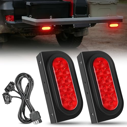 Nilight Anhängerkupplungsträger, ovales Licht-Set, 2 Stück, 15,2 cm, rote Lichter mit Unterputz-Tülle, Halterung, Geschirr, wasserdicht, Bremslicht, Blinker, Rücklicht für Gepäckträger, Fahrradträger,