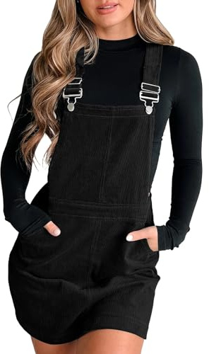 Sommerkleid Damen Latzrock Quadratischer Ausschnitt Taschen Cord Latzkleid Overallkleid Freizeitkleider Corduroy Mini Dress A Linie Kleid Ärmellos T-Shirt Strandkleid