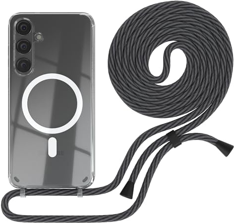 EAZY CASE - Handykette kompatibel mit Samsung Galaxy S24 Plus Kette zum Umhängen Stoßfest Handyhülle für Galaxy S24 Plus Silikon Hülle mit Band Transparent Schwarz/Anthrazit - Clips Schwarz