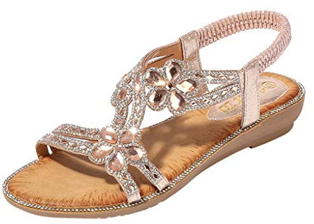 AMDOLE Sandalen mit geschlossenem Zehenbereich für Damen, Blume, leger, Bohemia, Damen-Sandalen, Geleesandalen, Größe 42, rose, 40.5 EU