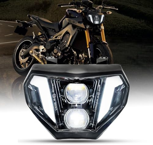 bamotoop LED Motorrad Scheinwerfer E-geprüft 60W IP67 Wasserdichte Mit Fern- und Abblendlicht Tagfahrlicht Motorrad LED Scheinwerfer für YAMAHA MT 09 2014-2016 für YAMAHA FZ 09 2015-2016