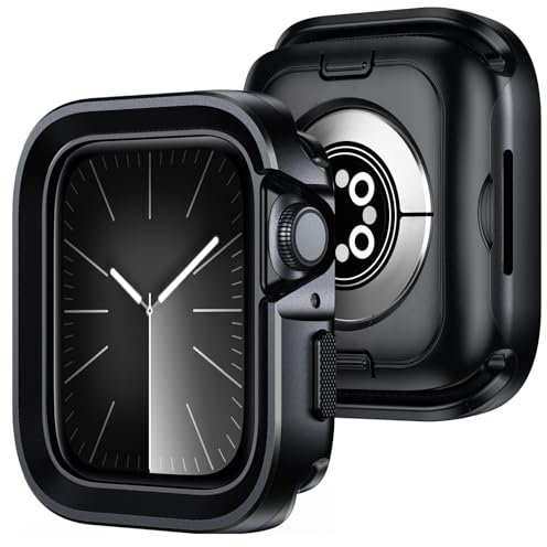 Amizee 2 en 1 Metál Funda Compatible con Apple Watch Series 6 SE Series 5 Series 4 44mm, Cobertura Total Resistente Arañazos Protección Carcasa para iWatch Series 6/SE/5/4 44mm, Negro