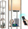 OUTON Floor Lamp Shelf with Remote Control, Dimmable & 4 Colour Temperature Adjustable, 1H Timer, LED Floor Lamp with 2 USB Ports, Floor Lamps with Lampshade for Living Room, Bedroom, Office(Grey)