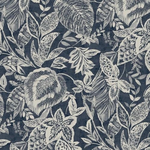 Mae Blue Wallpaper - Tropical Floral Leaf Modern Contemporary Trendy Stylish - Textured Paste The Wall