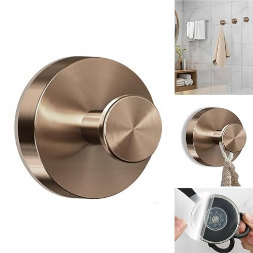 Boxonly Crochets à ventouse sans perçage, crochets étanches en acier inoxydable 2024 pour salle de bain, douche, cuisine et miroirs – Porte-serviettes robustes (or rose)