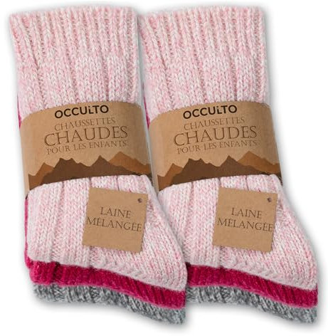 Occulto Calze Calde di Lana Bambini Pacco da 6 (modello: Niki) miscela rosa 35-38