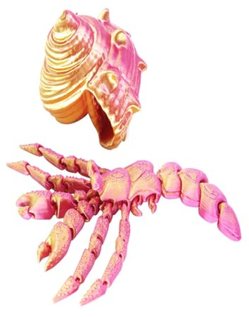 MetaHrystynx 3D Gedruckter Einsiedlerkrebs mit Beweglichen Gelenken, 3D Gedrucktes Voll-Gelenk Ornament, Perfekt für Haus Ornament und Geschenk, Rot Golden