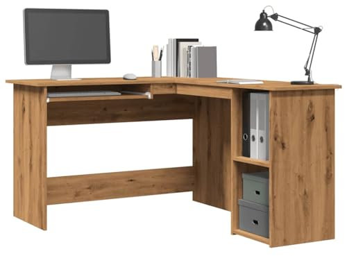 vidaXL Corner Desk - L-Shaped Modern Workstation with Ample Shelving - Artisan Oak Engineered Wood - 120x140x75 cm for Office/Study