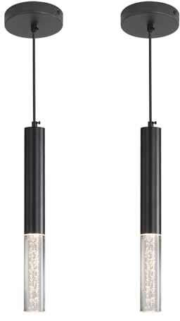 Mikeru Led Pendelleuchte, 3000k/4500k/6500k Tri-Color Bedside Pendelleuchte, 30cm Schwarzer Kristall-Kronleuchter Für Innenräume Moderne Hängelampe Für Esszimmer, Büro Und Bar (2Pack)
