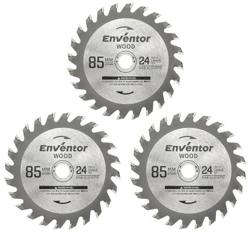 Enventor 3PCS 24T TCT Hoja de Sierra Circular, 85mm x 10mm, Punta de Carburo de Tungsteno, Hoja de Mini Sierra Circular para Madera, Compatible con Enventor 76601L