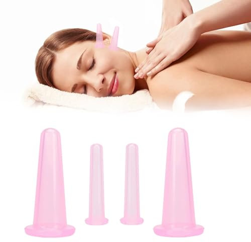 Schröpfen Cups Silikon,Schröpfgläser Silikon,Saugglocke Massage,4 Stück Facial Cupping,Silikon Schröpfen,Silikon Schröpfen Cups,Saugglocke Massage Tools,Schropfenset für Massage,Gesicht Schröpfen,Rosa