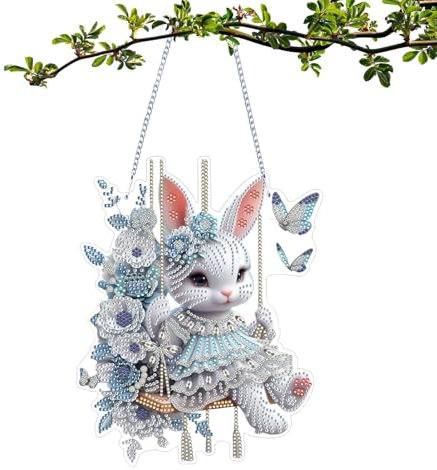 Diamond Painting Ostern Türkranz | 24 X19 Cm 5D Diamond Painting Anhänger | Doppelseitig Diamond Painting Fensterbilder Türkranz zum Ostern Deko | Osterndeko Ornamente für Haustüren, Balkone, Kamine