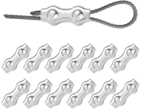 Lot de 12 serre-câbles en acier inoxydable 304 pour câble métallique de 4 mm et fixation de câble - Pince duplex pour câble métallique - Serre-câble métallique - Pour câble métallique en acier