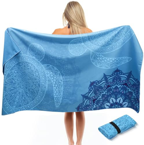 ELAKIRI Strandtuch XXL 90x180cm – Mikrofaser Badetuch Weich Hautfreundlich – Strandhandtuch/Beach Towel Saugfähiges Schnelltrocknendes – Schildkrötenmotiv Strandtücher – für Strand, Pool, Yoga