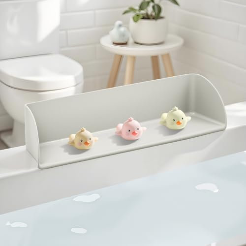 Heebabeys Bathtub Splash Guard Play Shelf Area -Silicone Tub Water Splash Guard with 6 Suction Cups-Bathtoy Tray Caddy Holder Storage- Bathtub Side Suction Tray -No Mess Water on Floor.