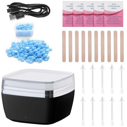 YUFFQOPC Wachswärmer Waxing set für Ohren und Nase-Wachs Haarentfernung Männer und Frauen,Schwarz Wachswärmer Wachsmaschine zur Haarentfernung mit 100g Waxing Perlen Wachsstäbchen USB - Ladekabel