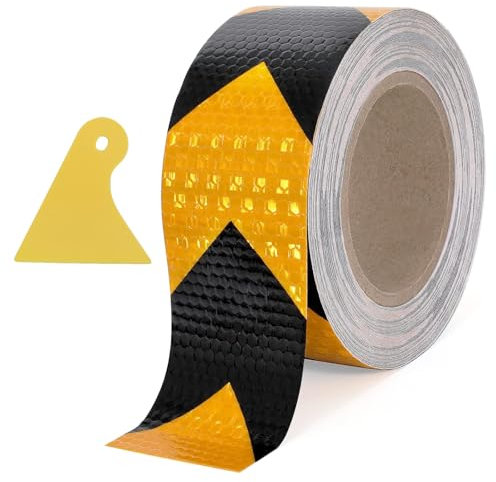 Yudobliss Bande Réfléchissante, Ruban Adhésif Jaune et Noir de 5cm × 10m, Bande Réfléchissante pour le Marquage du Profil des Véhicules, Pour Camions, Remorques et Voies D'évacuation, Extérieur
