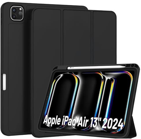 Alogy Coque pour Apple iPad Air 13 2024/2025, iPad Pro 12,9 2018-2022 Étui de Protection pour Livre Intelligent réveil/Sommeil Automatique Support Stylet Support Tablette Protection éco-Cuir Noir