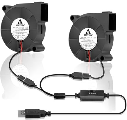 GDSTIME 2pcs 50mm Blower Fan 50 x 15mm USB Cooling Fan with 3 - Speed Controller 5V 5015 Centrifugal Turbo Fans for 3D Printer Inverter Exhaust Ventilation (50 x 15mm USB Blower Fan)