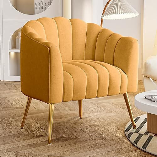 SEYNAR Übergroßer Kürbis Akzentstuhl, Moderner Bequemer Samtgepolsterter Sessel, Luxus Einzelsessel für Wohnzimmer, Warteraum, Büro und Schminktisch(Mustrad)