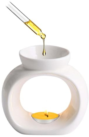 Aromalampe Teelichthalter Weiß, Aromalampen, Wachs Diffuser für Duftöl, Duftlampen Teelicht, Keramik Duftlampe, Aromatische Duftlampen, Schlafzimmerdekoration, entspannende Atmosphäre, Höhe 10,5 cm