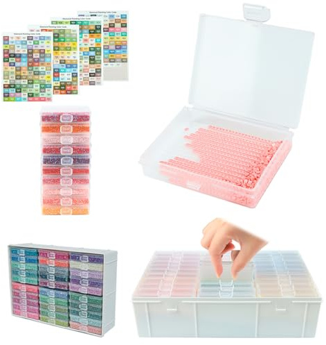 YCBTREE Set di 30 scatole per diamond painting, con 455 adesivi colorati, organizer per pietre, strass e perline, contenitore con etichette