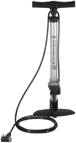 Hand Pump with Pressure Gauge, 3 Metre Hose, Silver/Black