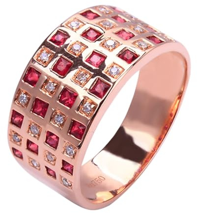 Homxi Trauring Rosegold Damen Ring 750, Quadrat mit Erstellter Rubin 0,54 Karat und Moissanit, Rosegold Verlobung Trauringe Damen Gr. 60 (19.1)
