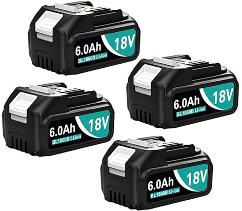 4 x 6.0 Ah Replacement Battery for Makita LXT - Compatible with Makita 18 V Devices and Chargers - Lithium-Ion Battery with LED Charging Indicator