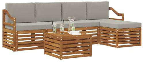 vidaXL Sofagarnituren 6 pcs Natürlich und Hellgrau Massivholz Akazie, Moderner Garten-Sofa, haltbare Terrasse Sitzgelegenheiten, bequemes Lounge-Möbel für draußen